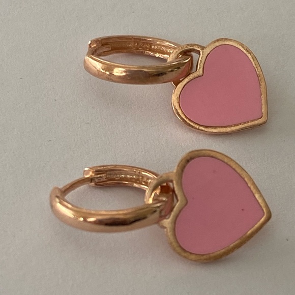 925 Silver pink handmade enamel heart earrings - Picture 5 of 5